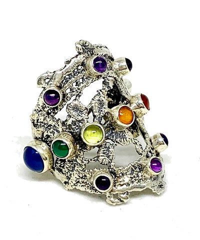 Lace Cast in Sterling Silver with Semi Preciuos Rainbow Stones - Size 9.5