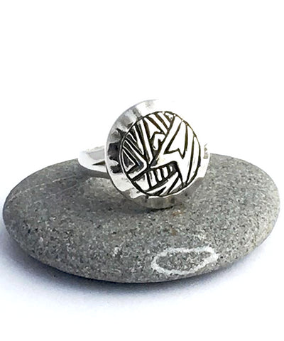 Cast Sterling Vintage Modern Button Ring - Size 7