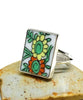 Orange and Yellow Flower Rectangle Vintage Pottery Ring- Size 6