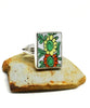 Orange and Yellow Flower Rectangle Vintage Pottery Ring- Size 6