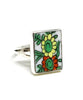 Orange and Yellow Flower Rectangle Vintage Pottery Ring- Size 6