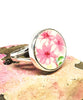 Three Pink Flowers Round Vintage Pottery Ring- Size 6