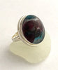 Raspberry and Turquoise Fused Glass Bubble Ring - Size 8