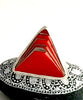 Red and Silver Triangle Vintage Button Statement Ring - Size 6