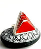 Red and Silver Triangle Vintage Button Statement Ring - Size 6