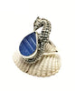 Sea Horse & Textured Blue Sea Glass Ring - Size 7.5