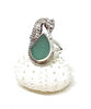 Sea Horse & Teal Green Sea Glass Ring - Size 6