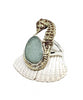 Yellow Brass Sea Horse & Aqua Sea Glass Ring - Size 7