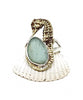 Yellow Brass Sea Horse & Aqua Sea Glass Ring - Size 7