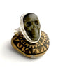 Hand Carved Golden Sheen Obsidian Skull Ring - Size 10