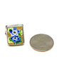 Blue and Yellow Flower On Textured Gold Rectangle Vintage Pottery Ring- Size 7