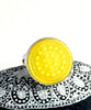 Matte Yellow Dots Vintage Button Simple Bezel Ring - Size 6