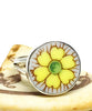 Yellow and Light Purple Flower Round Vintage Pottery Ring- Size 6.5
