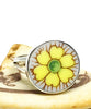Yellow and Light Purple Flower Round Vintage Pottery Ring- Size 6.5