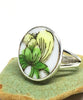 Yellow Flower Oval Vintage Pottery Ring- Size 7.5