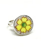 Yellow and Light Purple Flower Round Vintage Pottery Ring- Size 6.5