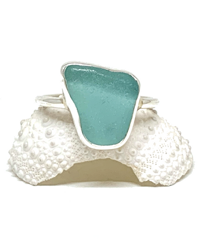 Chunky Aqua Sea Glass Ring - Size 5