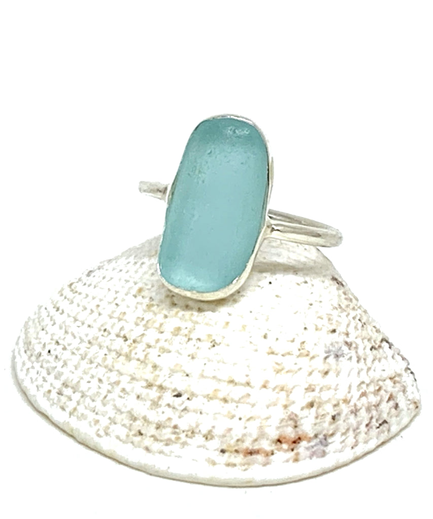 Soft Aqua Sea Glass Ring - Size 5