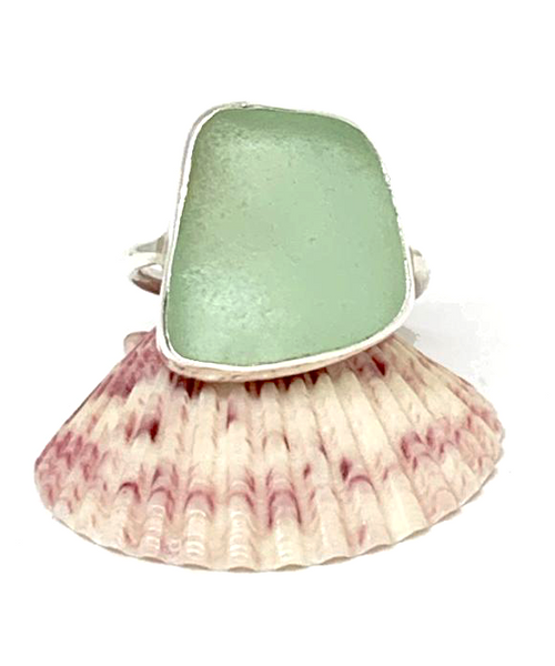 Chunky Coke Bottle Blue Sea Glass Ring - Size 8