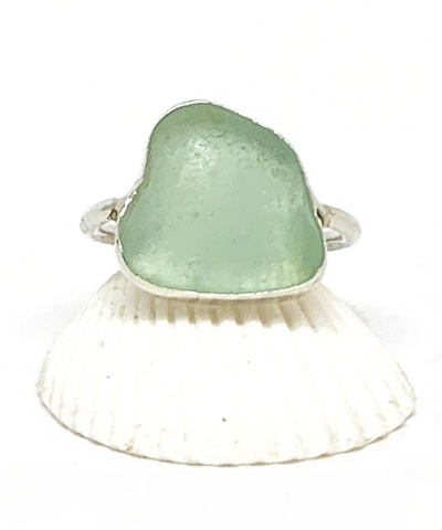 Coke Bottle Blue Sea Glass Ring - Size 7