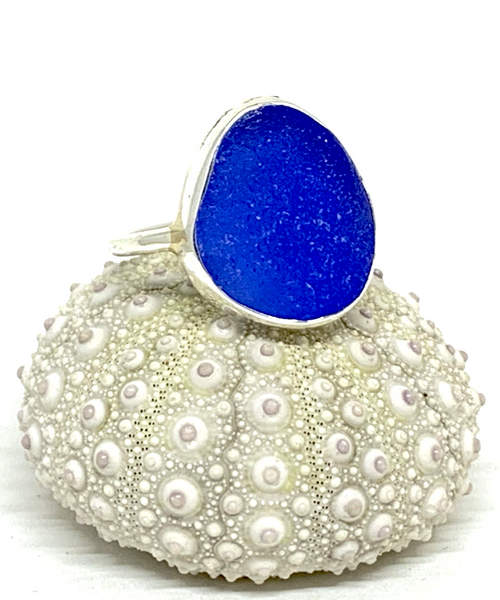 Chunky Blue Sea Glass Ring - Size 6.5