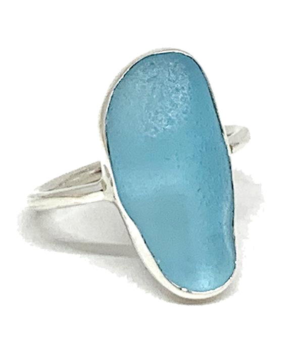 Textured Aqua Sea Glass Ring - Size 6