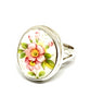 Pink Flowers Vintage Pottery Chunky Oval Ring- Size 7.5