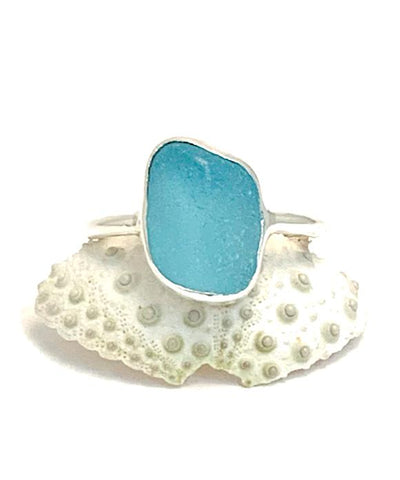 Rich Aqua Sea Glass Ring - Size 7.5
