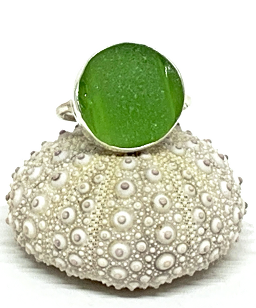 Chunky Green Sea Glass Ring - Size 7