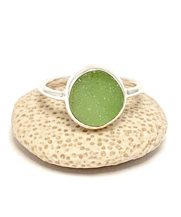 Pale Green Sea Glass Ring - Size 6.5