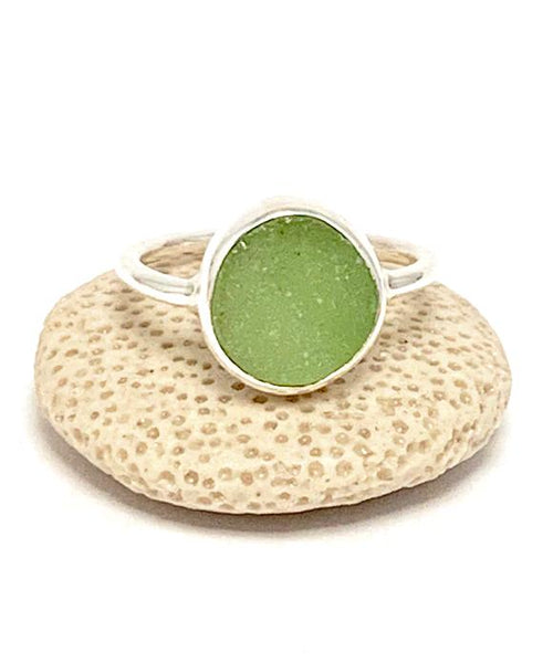 Pale Green Sea Glass Ring - Size 6.5