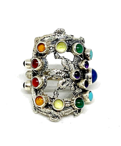 Lace Cast in Sterling Silver with Semi Preciuos Rainbow Stones - Size 8.5