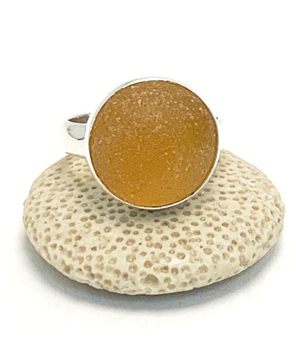 Golden Peach Sea Glass Marble Ring - Size 7