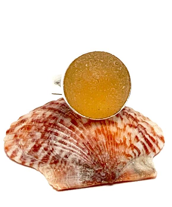 Amber Sea Glass Marble Ring - Size 6