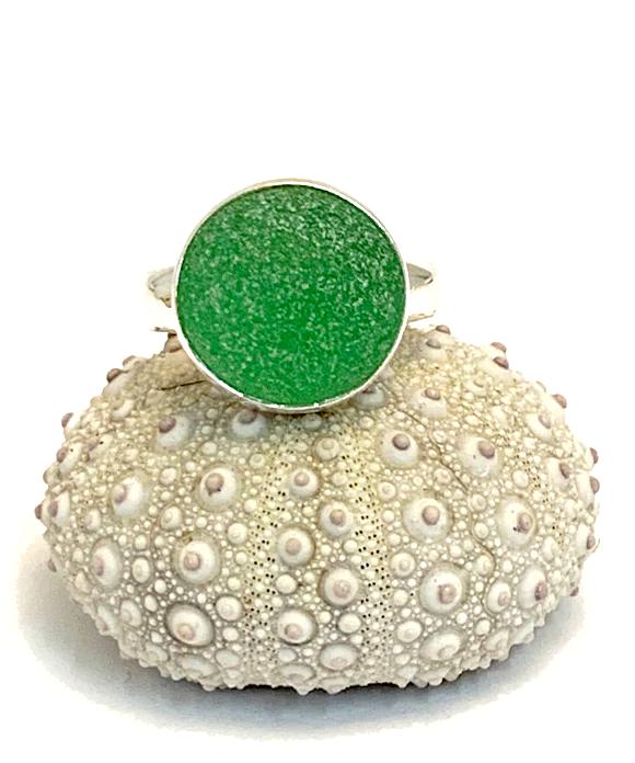 Spring Green Sea Glass Marble Ring - Size 7