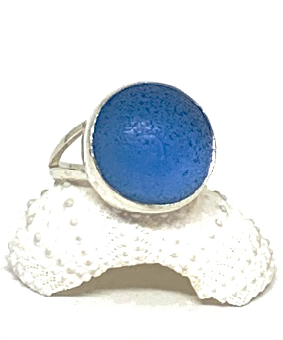 Cornflower Blue Sea Glass Marble Ring - Size 4
