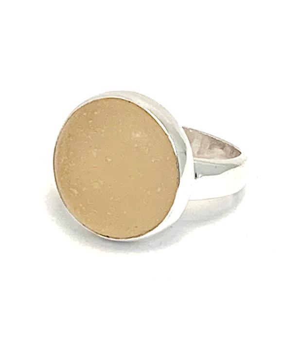 Light Peach Sea Glass Marble Ring - Size 4.5