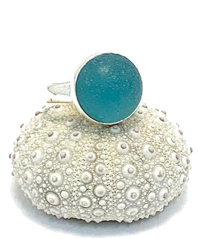 Dark Aqua Sea Glass Marble Ring - Size 7