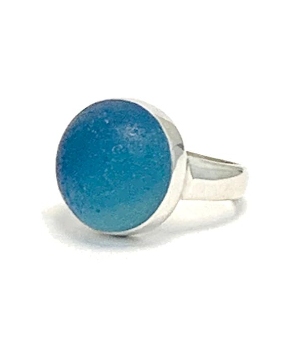 Turquoise Sea Glass Marble Ring - Size 5