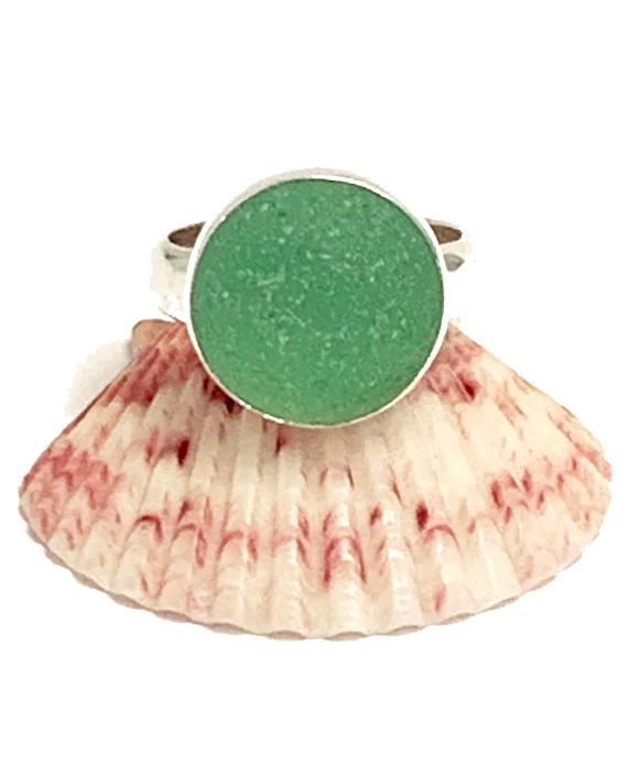 Spring Green Sea Glass Marble Ring - Size 5.5