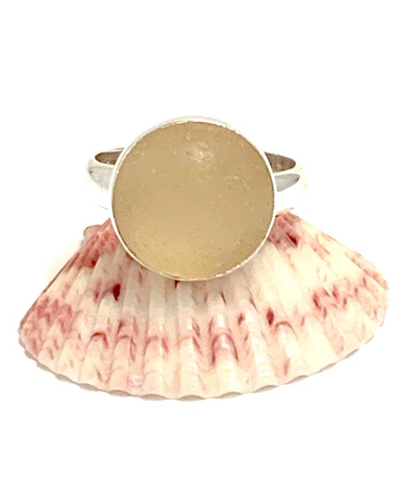 Pale Peach Sea Glass Marble Ring - Size 7.5