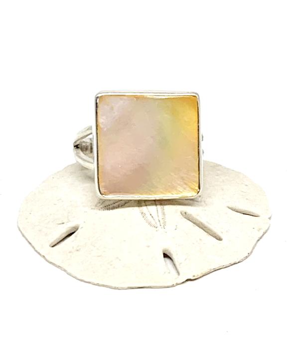 Square Light Peach Colored Mother of Pearl Ring - Size 7.5