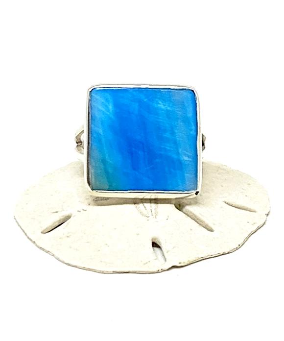 Square Aqua Colored Mother of Pearl Ring - Size 8
