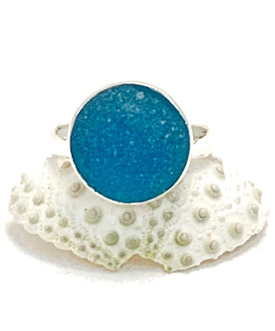 Turquoise Sea Glass Marble Ring - Size 6