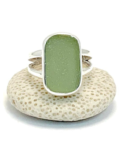 Soft Olive Green Sea Glass Ring - Size 6