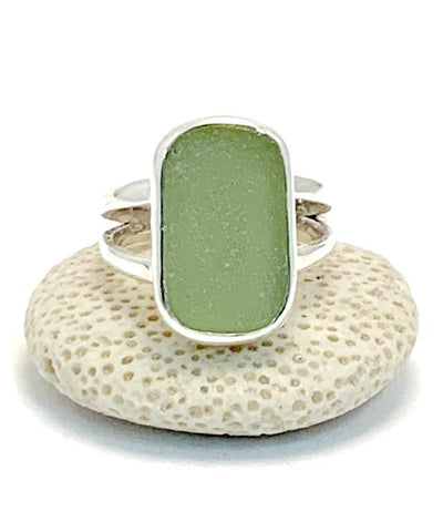 Soft Olive Green Sea Glass Ring - Size 6