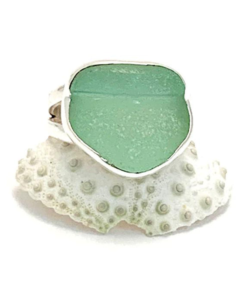 Coke Bottle Blue Sea Glass Split Band Ring - Size 7.5