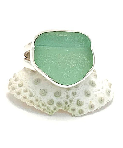 Coke Bottle Blue Sea Glass Split Band Ring - Size 7.5