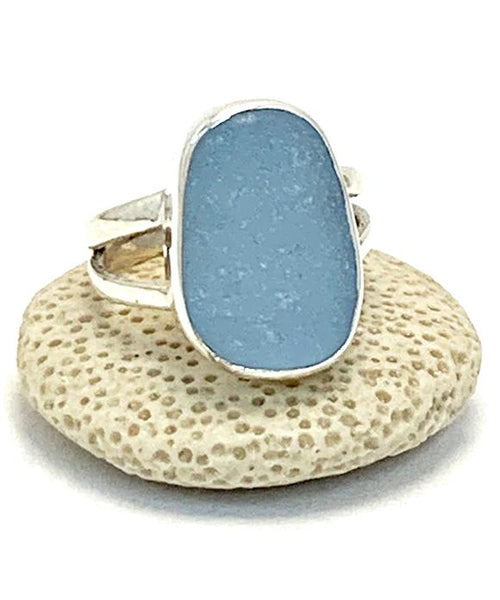 Sky Blue Sea Glass Split Band Unisex Ring - Size 6.5