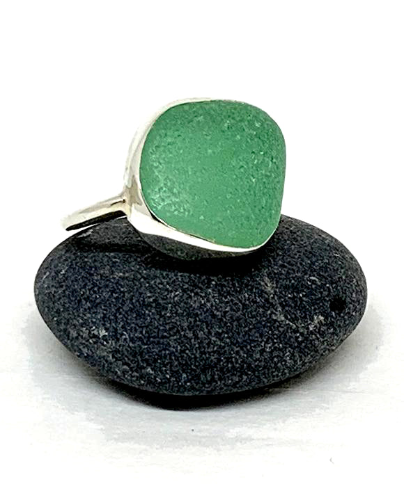 Large Chunky Turquoise Green Sea Glass Ring - Size 8.5
